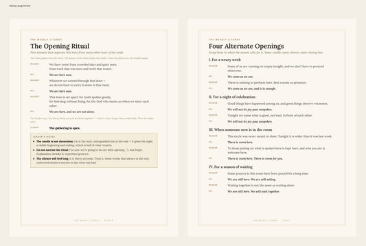 Interior preview of the weekly gathering liturgy pages