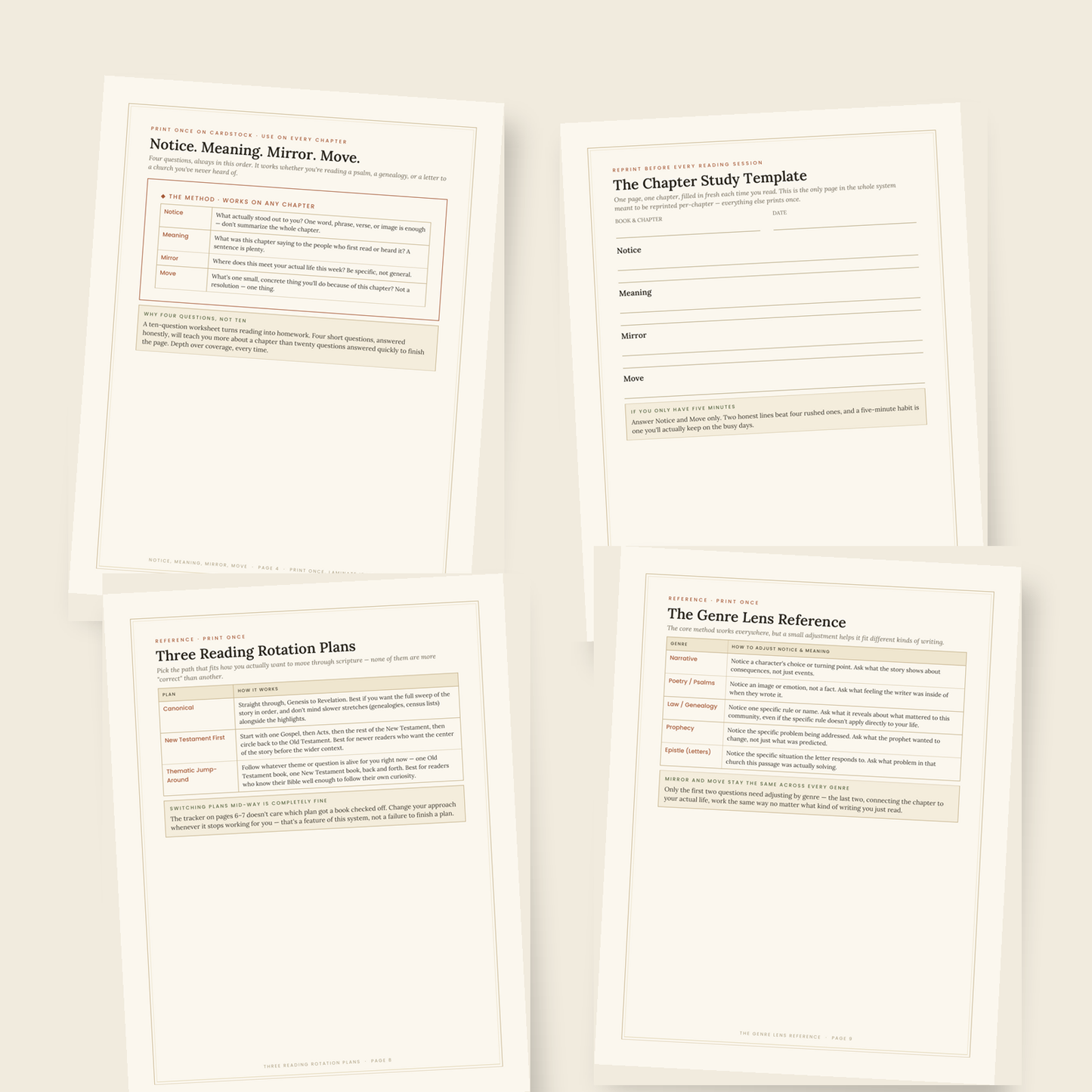 Interior preview of the Notice Meaning Mirror Move method and reusable chapter study pages