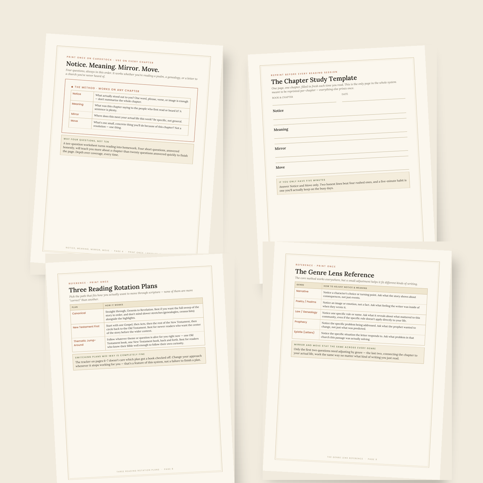 Interior preview of the Notice Meaning Mirror Move method and reusable chapter study pages