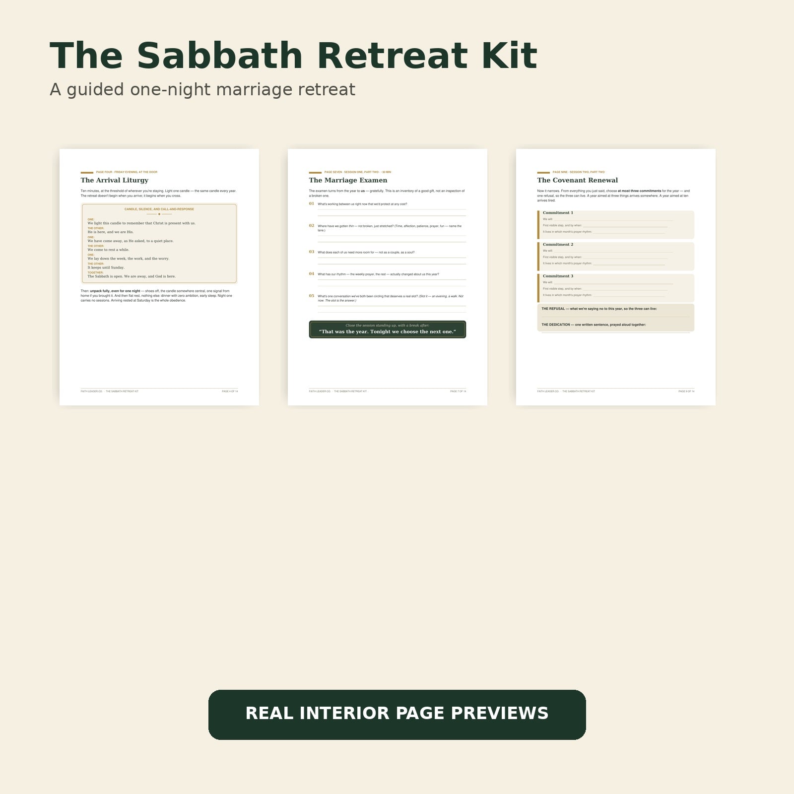 Interior page previews from The Sabbath Retreat Kit