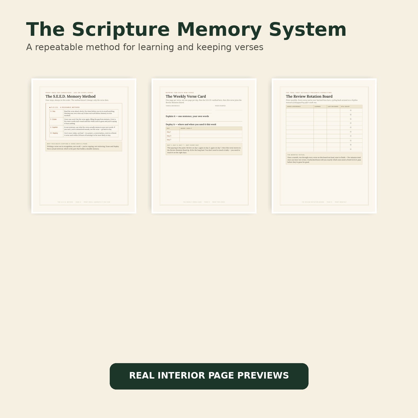 Interior page previews from The Scripture Memory System