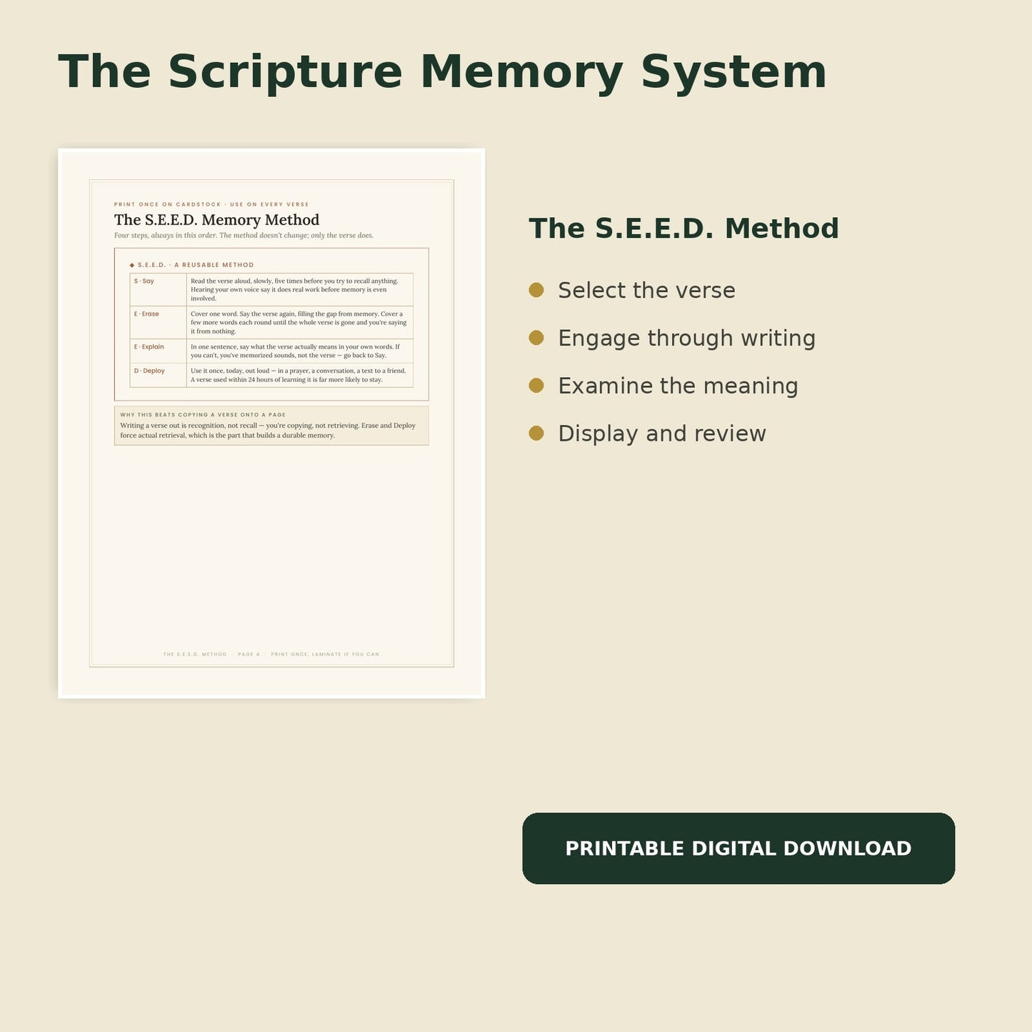 S.E.E.D. method page preview from The Scripture Memory System