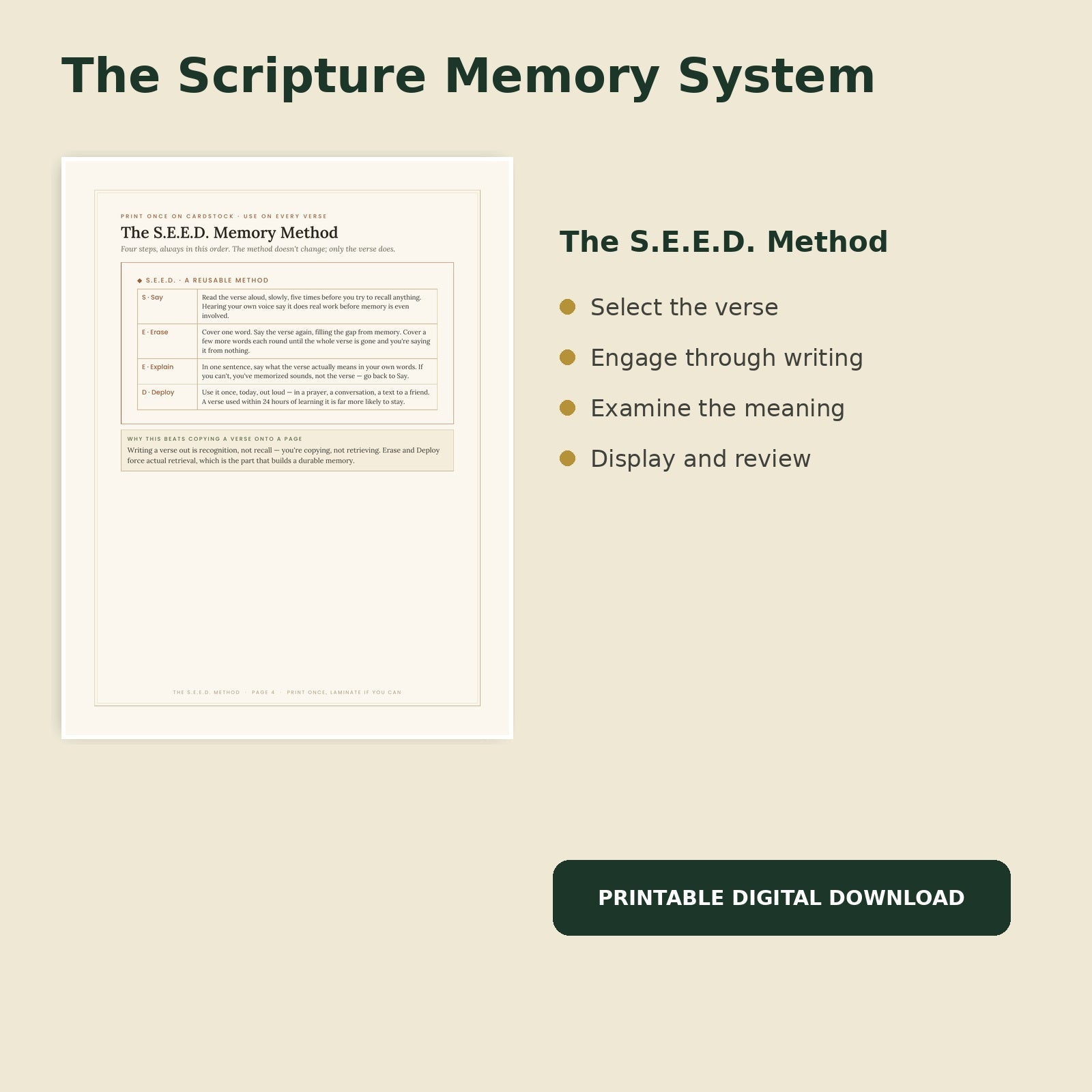 S.E.E.D. method page preview from The Scripture Memory System