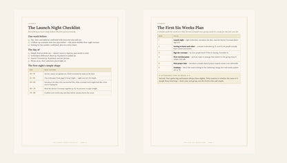 Launch night and first six weeks planning pages from The Small Group Starter Kit
